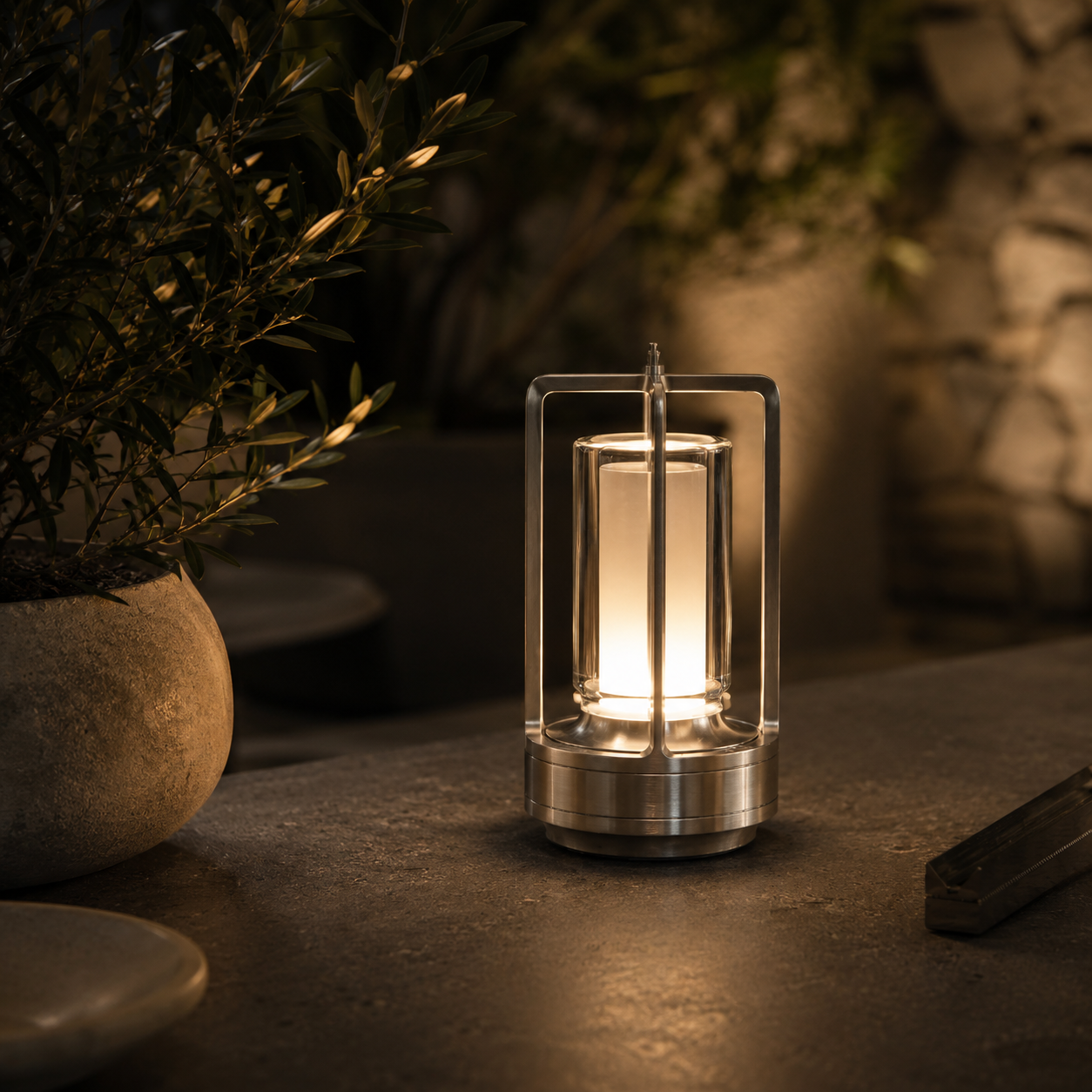 Vaelus Cylinder Lantern | Industrial Glass Accent Light